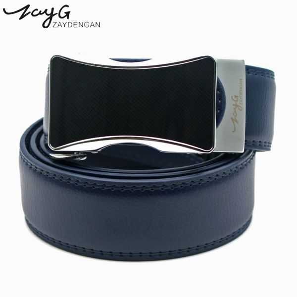 

zayg designer alloy automatic buckle cowhide leather men belt fashion blue belts for men high quality business style belt, Black;brown