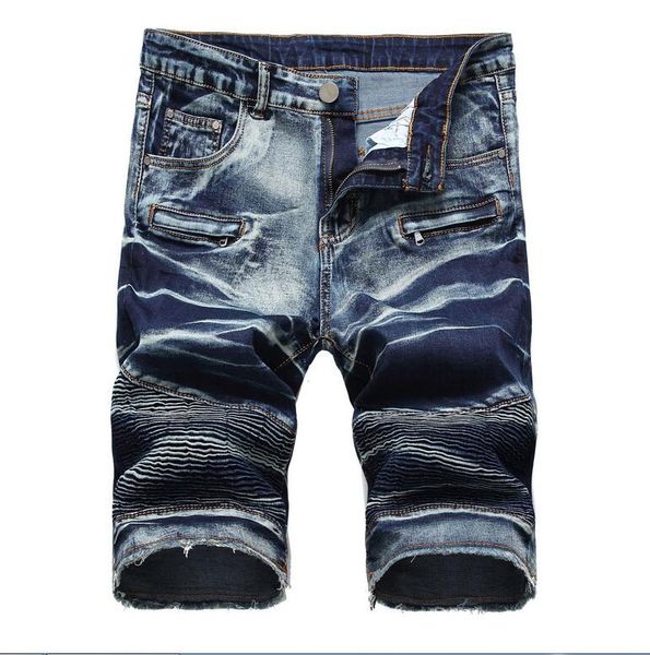 Heißer Verkauf Männer Casual Baumwolle Herren Jeansshorts Falten Designer Retro Herren Loch Knielange Denim Shorts Jeans Große Hosen Größe 28-42