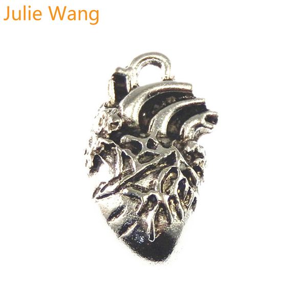 

julie wang 10pcs alloy vintage antique silver human heart charms for necklace pendant bracelet diy jewelry making accessories, Bronze;silver