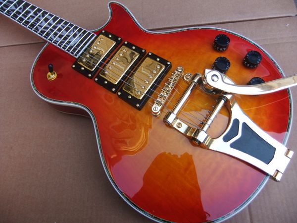 

whole ale g cu tom hop model electric guitar with flame abalone inlay body binding 3 pickup big in cherry bur t 110121