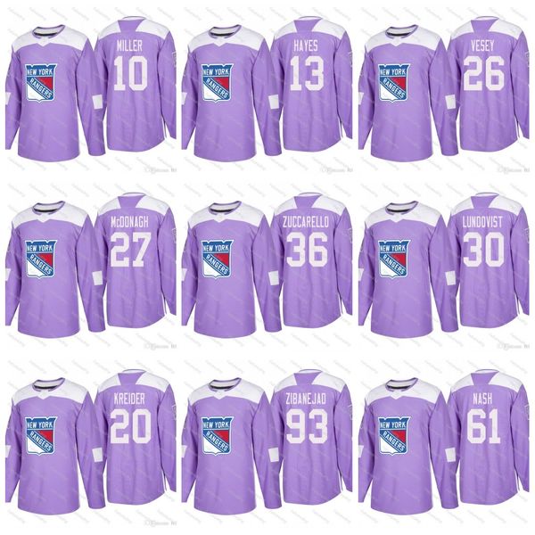 

2018 Purple Hockey Fights Cancer New York Rangers Mats Zuccarello Shattenkirk Zibanejad Lundqvist McDonagh Kreider Skjei Hayes Vesey Jerseys