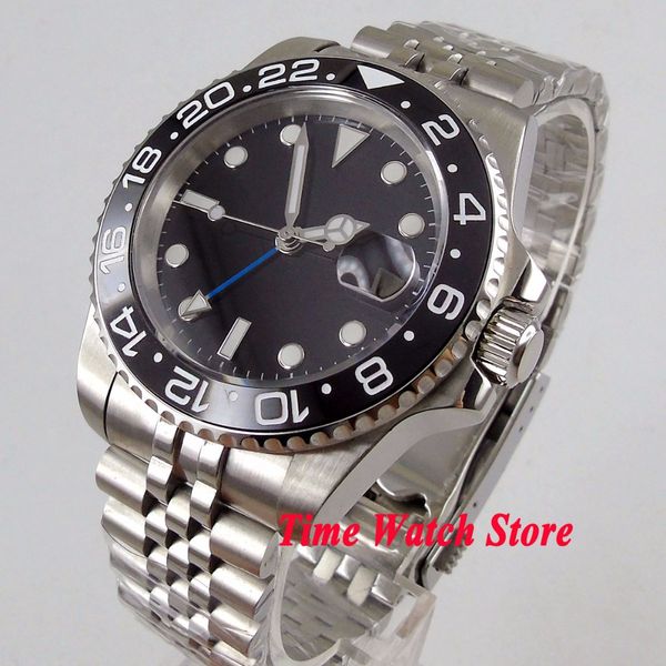 

40mm no logo men's watch black dial ceramic bezel sapphire glass luminous gmt automatic wrist watch men 1183, Slivery;brown