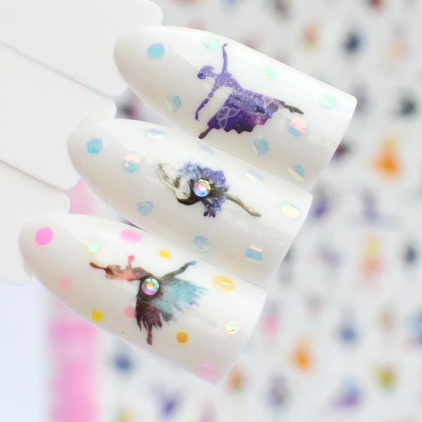 

ywk 3d nail stickers decal dancing characters patterns adheisve transfer tips manicure nail art decoration, Black