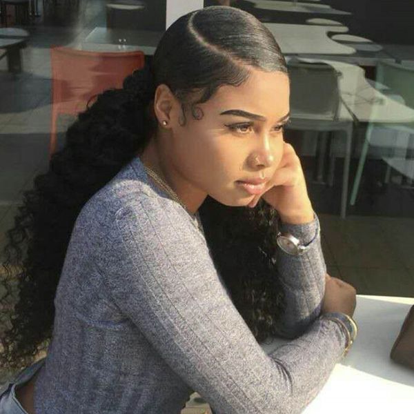 

brazilian hair ponytail human hair ponytails 20 22inch 140g kinky curly indian clip hair extensions more color, Black