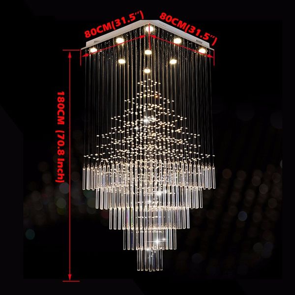 

modern led rectangular crystal chandelier lamps stairs hanging pendant lamps fixtures for villa l mall with ac110-240v
