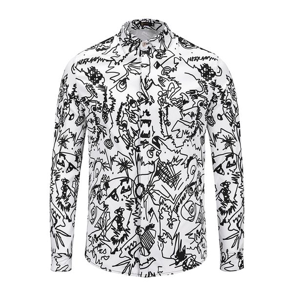

ximiwua new arrival men shirt luxury shirt casual slim fit 3d print mens fashion long sleeve camisas para hombre large, White;black