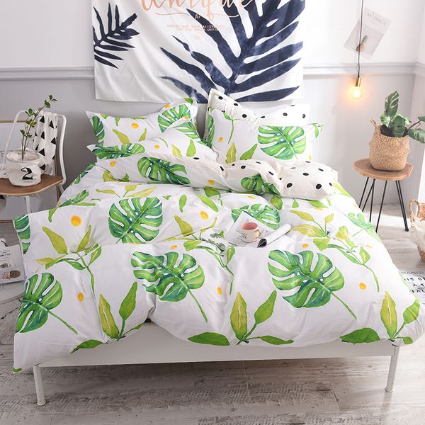 

leaves printing bedding set 100% cotton nordic style bedclothes bed linens duvet cover set bed sheet fitted sheet 1.2/1.5m