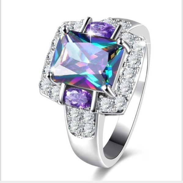 

jewelry seven color square diamond fashionable color drill ring, Silver