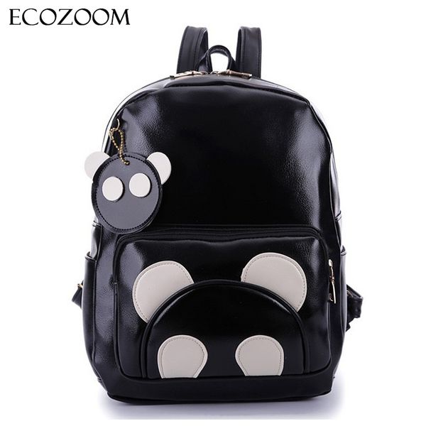 

fashion women pu leather panda backpack teenagers girls cartoon school bags student book bag cute black white patchwork design