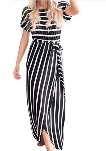 

send 2018 summer new style striped women long dress@988, Black;gray