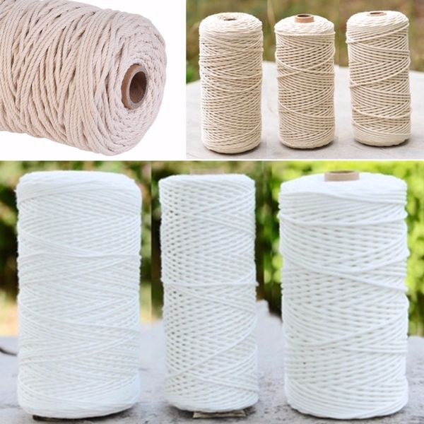 

1pc 100% natural cotton twisted cord 1/2/3mm diameter 200m/400m length for diy home textile craft macrame artisan string, Black;white