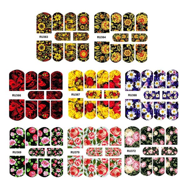 

mtssii 1 set flower design stickers for nails floral sliders for nails festival nail applique sunflower nail art sticker foils, Black