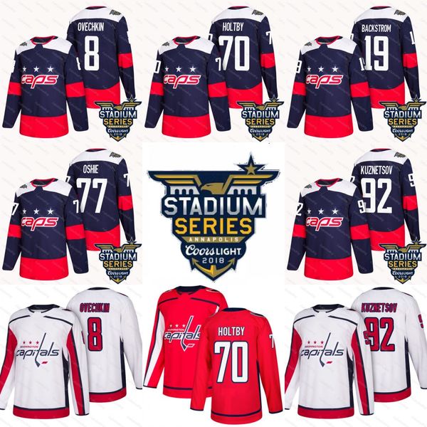 

2018 Stadium Series 8 Alex Ovechkin 77 T.J. Oshie 92 Evgeny Kuznetsov 70 Braden Holtby 19 Nicklas Backstrom Washington Capitals Jerseys