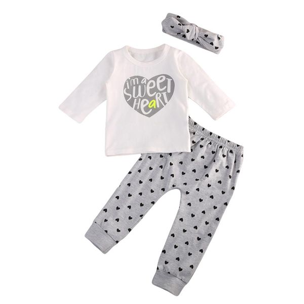 

newborn kid baby girls t-shirt long pants headband outfits clothes, White