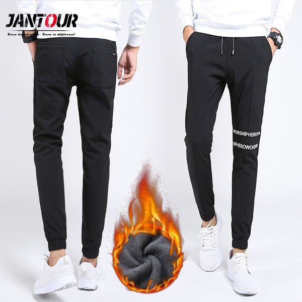 

jantour men's autumn winter fleece fluff warm quick dry softshell pants outdoor elastic hiking trekking quick dry easy trousers, Black