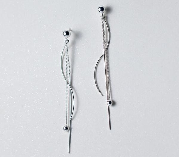 

women's 100% real. 925 sterling silver fine jewelry twisted straight bar &smaller bigger bead long earrings dangle gtle2019, Golden;silver