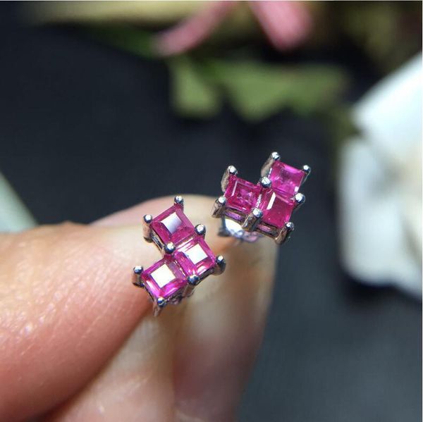 

natural ruby stud earring jewelry natural real ruby 925 silver gem size 3*3mm 3pcs, Golden;silver