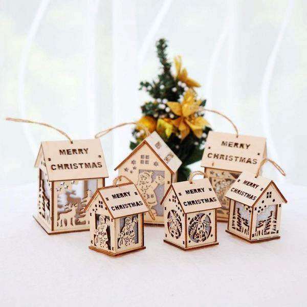 

christmas luminous cabins pendant christmas house ornaments home gift wall hanging kerst cute wood house christmas tree decorations