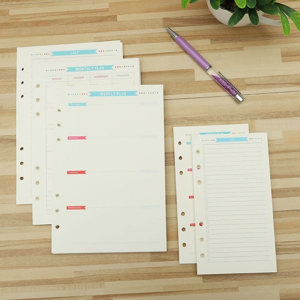 

40 pcs/set diary weekly monthly refill inner paper list plan to do a5 a6 pages notspiral planner holes loose leaf, Purple;pink