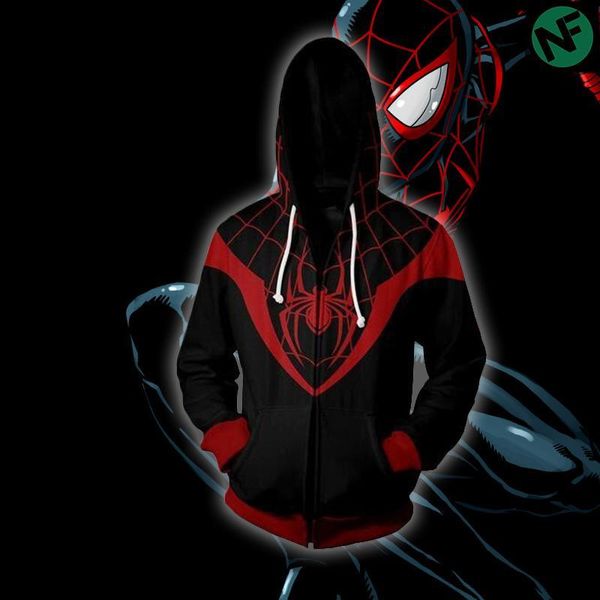 

miles morales hoodie hoodie sweatshirts man zipper hoodies sweatshirt jacket coat for man, Black