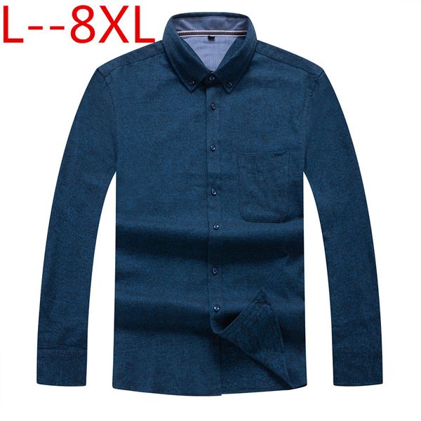 

10xl 8xl 6xl 5xl men's long-sleeve cotton shirt patch single chest pocket button-collar spring autumn breath solid casual shirts, White;black