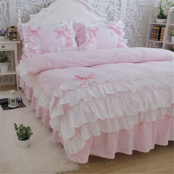 New Luxury Layers Bedding Set Sweet Princess Bow Ruffle Duvet