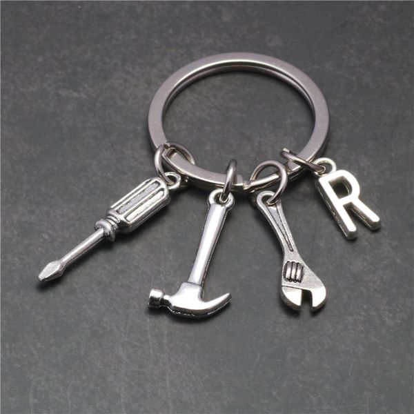 

2018 26 letter a-z creative tool style wrench spanner key chain car keyring metal keychain father's gifts llaveros, Silver