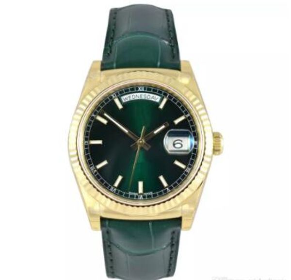 

new green mens watch sweep automatic movement mechanical green leather date gold sapphire original clasp men watches ing, Slivery;brown