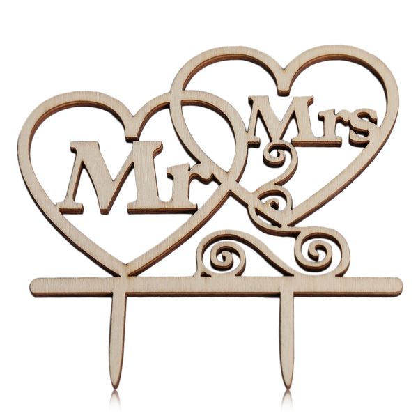

wooden mr mrs wedding cake er inserted card decoration made of wood material, safe to use