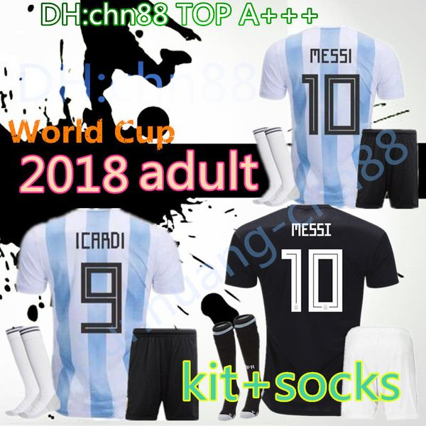 

2018 world cup argentina home 10 messi dybala di maria kit+socks soccer jerseys 17 18 argentine lavezzi aguero higuain football shirt, Black