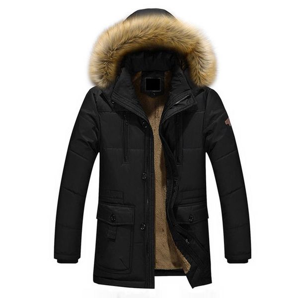 

autumn and winter men's warm coat plus cotton hooded wind jacket overcoat windproof hooded, Black