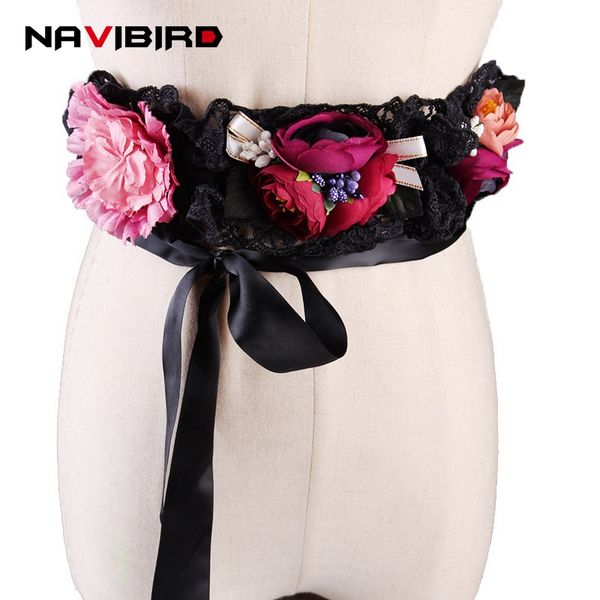 

2018 new 3d hand-made delicate floral belts woemn fashion diy flower elastic waistband girl cloth lace corset sash belt wedding, Black;brown