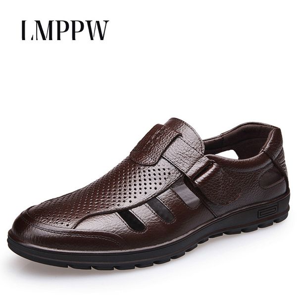 

2019 summer gladiator sandals men hollow leather casual shoe breathable soft bottom cool shoes non-slip outdoor walking shoes 2a, Black