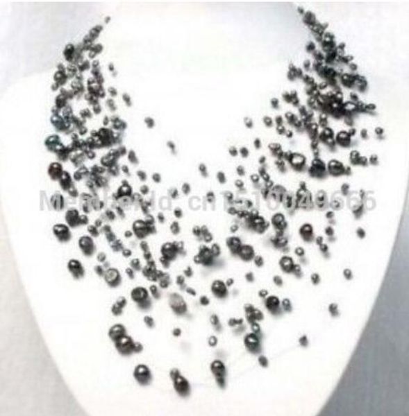 

gt;>beautiful black gray freshwater pearl necklace new 17", Silver