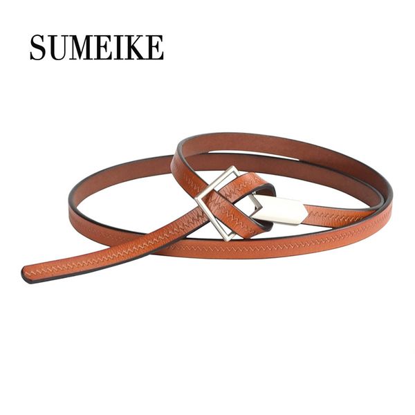

sumeike] 100% genuine leather woman belt thin fashion ladies red leather belt, Black;brown
