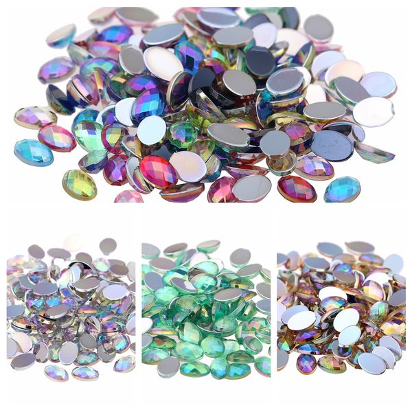 

1000pcs 4x6mm acrylic crystal flatback oval shape earth facets ab colors rhinestone for nail art 3d jewelry decorative stones, Silver;gold