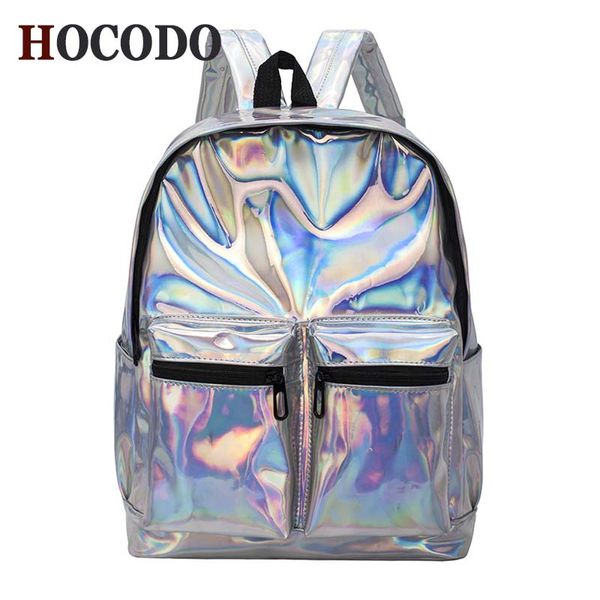 

hocodo women's silver color hologram laser backpack men's backpack fashion travel for school student women