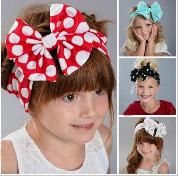 Kız bebekler Güzel sevimli Altın Nokta Bantlar Çocuklar Büyük Geniş Düğümlü Bow Baş bantları Çocuk Bebek Saç Aksesuarları Baş Giyim 12 renk