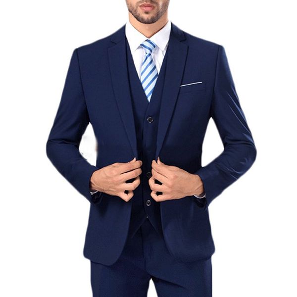 

2018 navy blue men suits wedding slim fit groom tuxedos 3 pieces men blazer suits business bridegroom party prom jacket pants vest, Black;gray