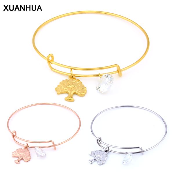 

xuanhua wholesale zircon tree of life bracelets bangles for women stainless steel adjustable bracelet fashion bangles jewelry, Black