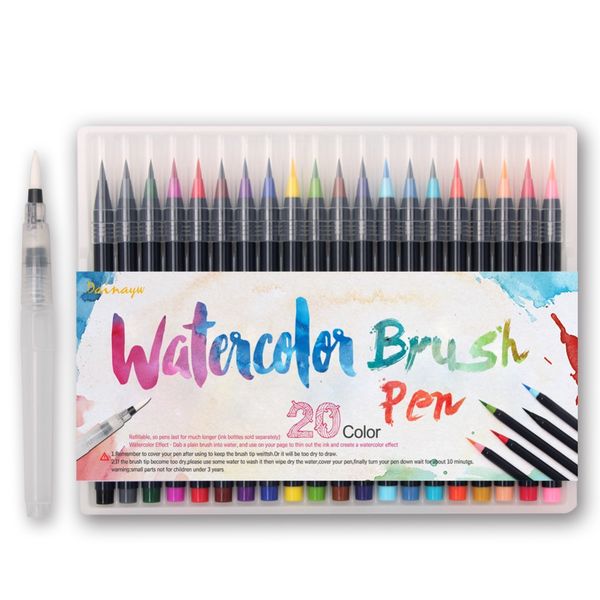 20Color Premium Painting Soft Brush Pen Set Watercolor Markers Effect Best For Coloring Books Manga Comic Calligraphy