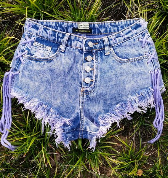 

highwaisted mini jeans shorts women both side tie mini short denim shorts jeans skinny woman ropa casual mujer, Blue