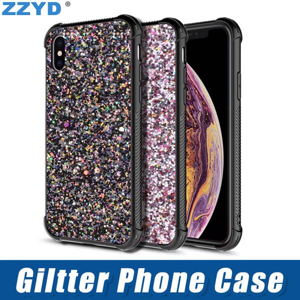 

zzyd bling phone cover glitter shinny shockproof cellphone case cover for ip 7 8 x samsung s9 note9