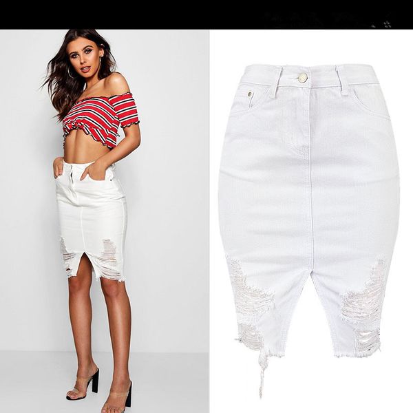 high waisted white jean skirt