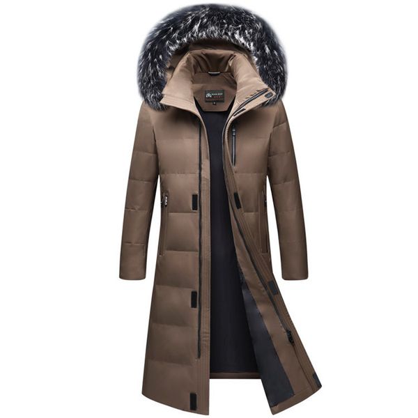 

2018 winter new men's x-long down jacket clothes thicken warm white duck down hooded fur collar casual coat male brand clothing c181119, Black