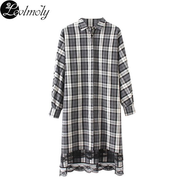 

levlmoly 2017 women full sleeve plaid lace buttoned long blouse shirts ukraine blouses dressed shirt chemisier femme xz1712, White