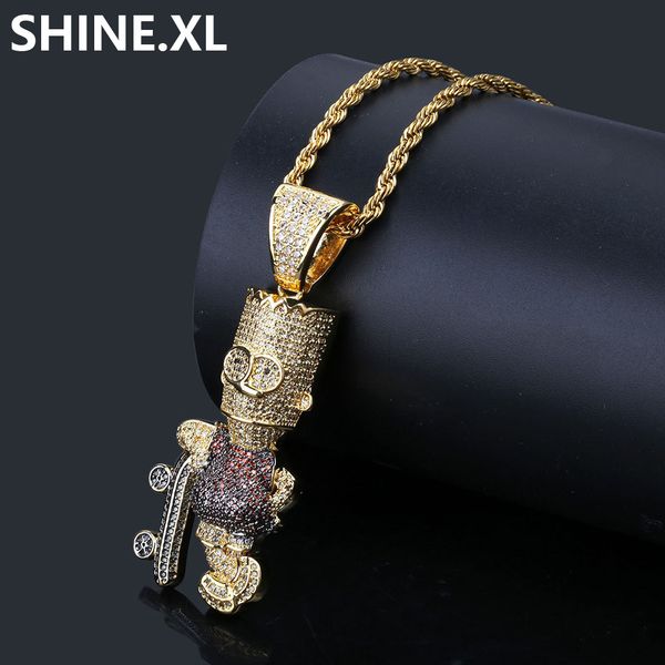 

Позолоченные Мультфильм Симпсон Ожерелье Iced Out Циркон Двухцветные Ожерелья для М