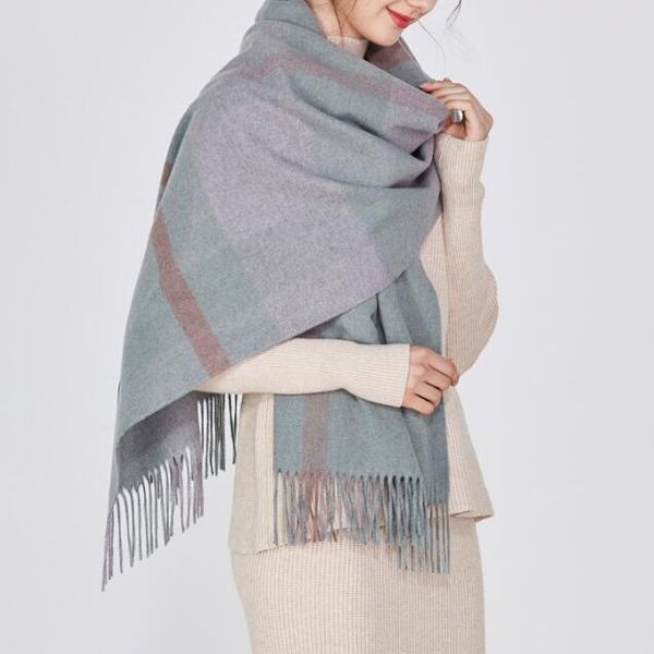 

woollen plaid scarf new korean version of womens joker england womens autumn/winter cashmere shawl dual thickening, Blue;gray