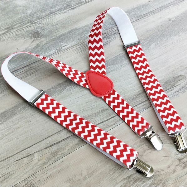 

children's boys kids printing red white ripple suspenders cartoon pattern elastic adjustable straps 3 clip-on y-back braces 055, Black;white