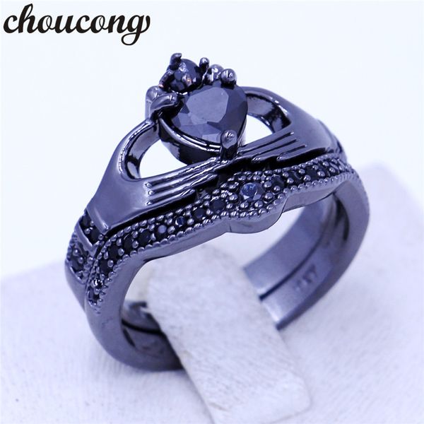 choucong 4 цвета Камень женщины claddagh кольцо 5а Циркон cz черное золото заполненные обручальное кольцо свадебные наборы кольцо для женщин мужчины